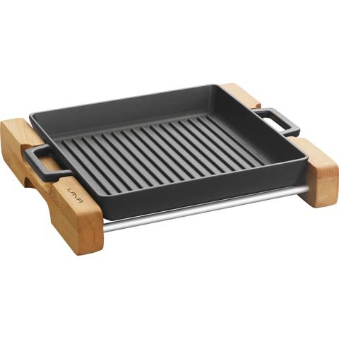 Lava Cast Iron Square Grill Pan With Metal Handle & Wdn Stand 260mm, 2.2L, Eco