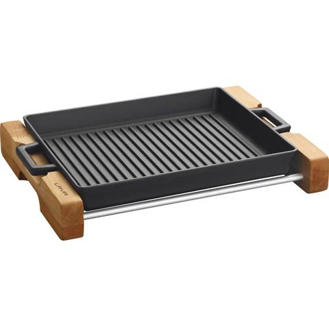 Lava Cast Iron Rectangle Grill Pan With Metal Handle & Wdn Stand L260xW320mm, 2.75L, Eco