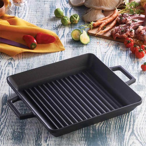 Lava Cast Iron Rectangle Griddle/Grill Duo Pan With Metal Handle 26x32cm, 2.75L, Eco