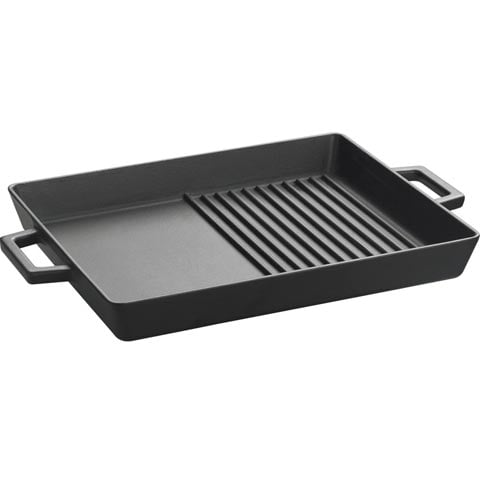 Lava Cast Iron Rectangle Griddle/Grill Duo Pan With Metal Handle 26x32cm, 2.75L, Eco