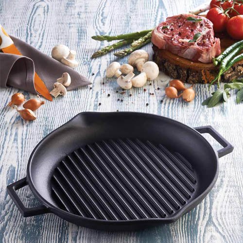 Lava Cast Iron Round Grill Pan With Metal Handle Ø30cm, Eco