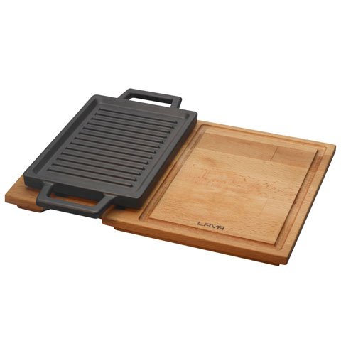 Lava Cast Iron Rectangle Skillet With Wooden Hot Plate, L22xW15cm