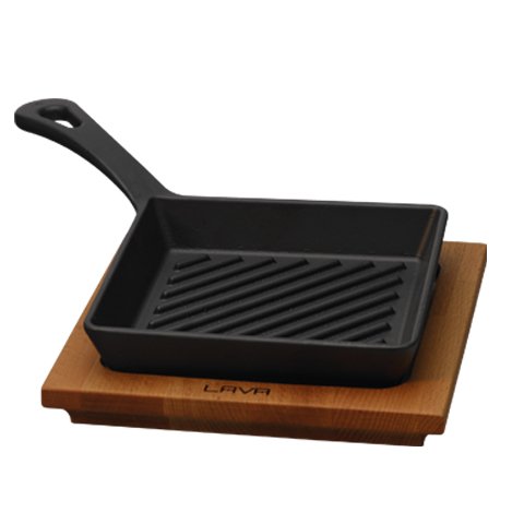 Lava Cast Iron Square Mini Grill Skillet With Wooden Underliner 160mm, Eco