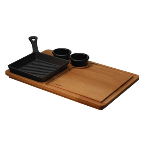 Lava Cast Iron Square Mini Grill Skillet With Wooden Serving Tray 160mm, Eco