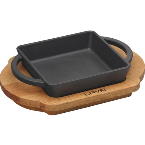 Lava Cast Iron Square Pan With Wooden Underliner 120mm, Eco