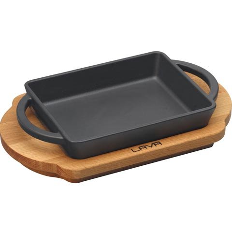 Lava Cast Iron Rectangle Pan With Wooden Under Liner L120xW150xH25mm, Eco