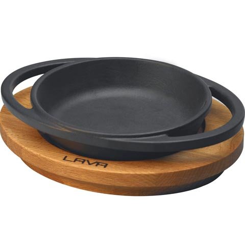 Lava Cast Iron Round Pan With Wooden Underliner Ø120mm, Eco