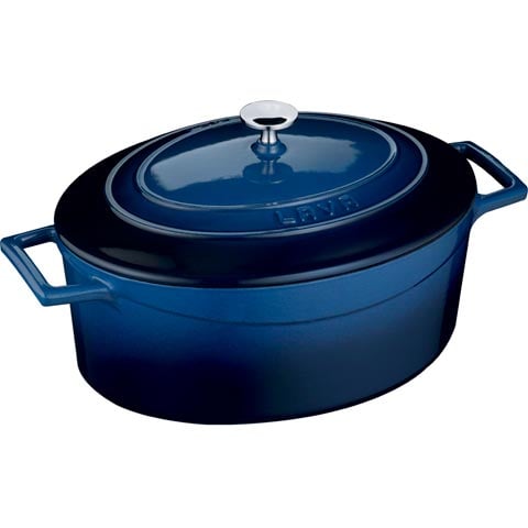 Lava Cast Iron Oval Casserole 27cm, 4.0L, Blue, Folk