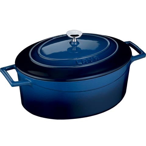 Lava Cast Iron Oval Casserole 29cm, 4.8L, Blue, Folk