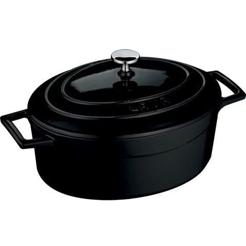 Lava Cast Iron Oval Casserole 29cm, 4.8L, Black, Folk