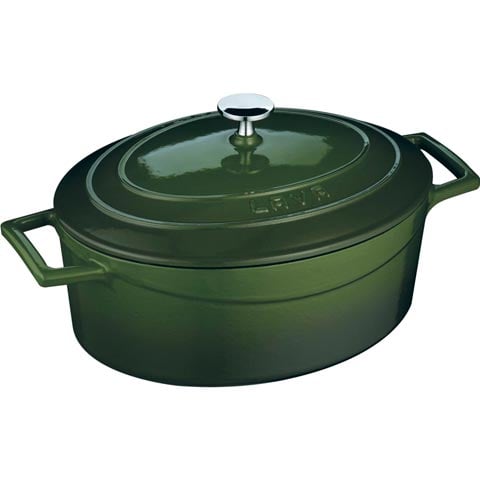 Lava Cast Iron Oval Casserole 29cm, 4.8L, Green, Folk