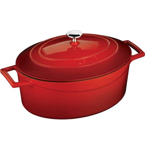 Lava Cast Iron Oval Casserole 29cm, 4.8L, Red, Folk