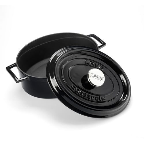 Lava Cast Iron Oval Casserole Ø33cm, 6.4L, Black, Trendy