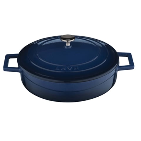 Lava Cast Iron Round Low Casserole Ø24cm, 2.4L, Blue, Folk