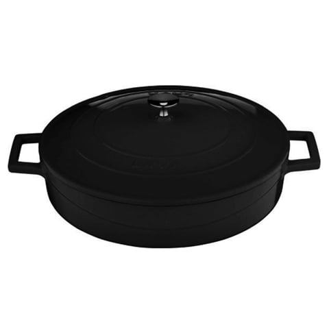 Lava Cast Iron Round Low Casserole Ø24cm, 2.4L, Black, Folk