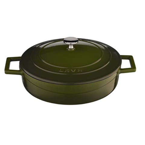 Lava Cast Iron Round Low Casserole Ø24cm, 2.4L, Green, Folk