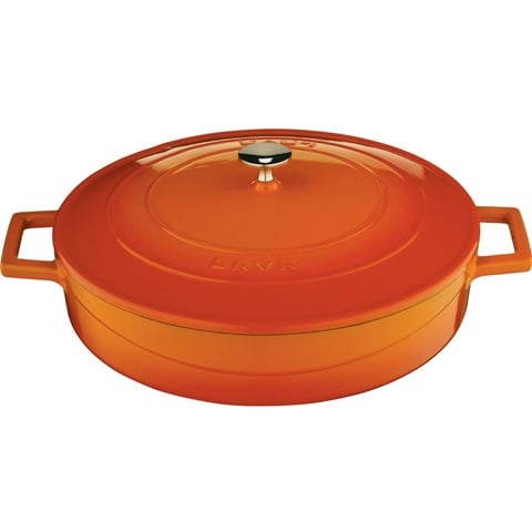 Lava Cast Iron Round Low Casserole Ø24cm, 2.4L, Orange, Folk