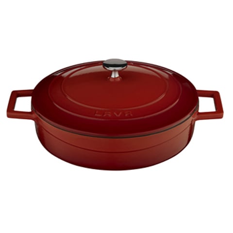 Lava Cast Iron Round Low Casserole Ø24cm, 2.4L, Red, Folk