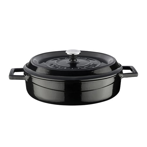 Lava Cast Iron Round Low Casserole Ø24cm, 2.4L, Black, Trendy