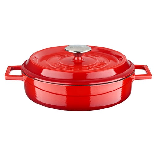 Lava Cast Iron Round Low Casserole Ø24cm, 2.4L, Red, Trendy