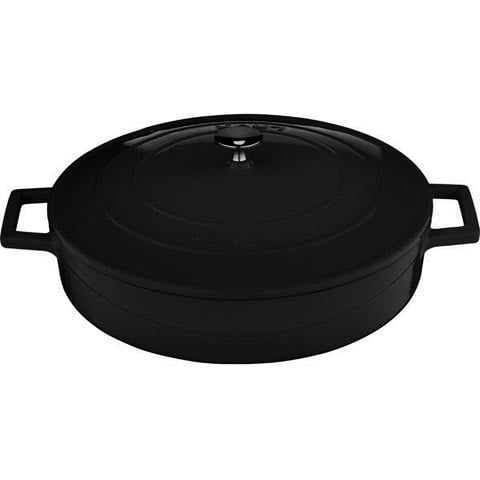 Lava Cast Iron Round Low Casserole Ø28cm, 3.4L, Black, Folk