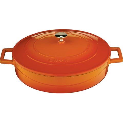 Lava Cast Iron Round Low Casserole Ø28cm, 3.4L, Orange, Folk