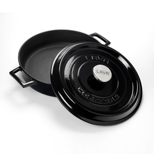 Lava Cast Iron Round Low Casserole Ø28cm, 3.5L, Black, Trendy