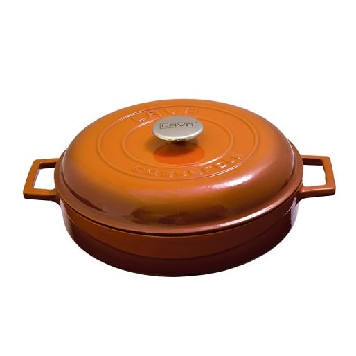 Lava Cast Iron Multi-Purpose Casseroles With Dome Lid Ø28cm, Orange