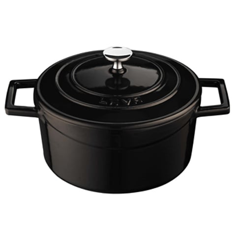 Lava Cast Iron Round Casserole Ø20cm, 2.6L, Black, Folk