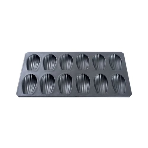Matfer Aluminium Non-Stick 12 Compartment Madeleine Baking Tray L36xW19cm, Mould Size L7cm, Black, Exopan