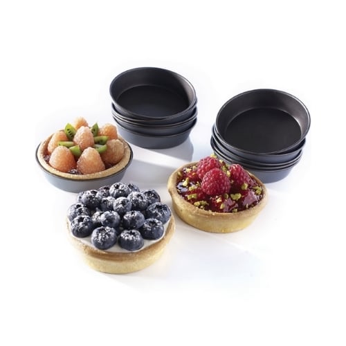 Matfer Stainless Steel Non-Stick Round Tartlet Tin Ø8xH1.8cm, 12Pcs/Pack, Exopan