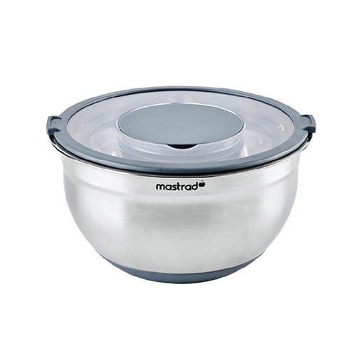 Mastrad Stainless Steel Mixing Bowl With Lid Ø20cm, 3L, Grey