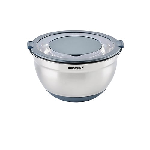 Mastrad Stainless Steel Mixing Bowl With Lid Ø24cm, 4.5L, Grey