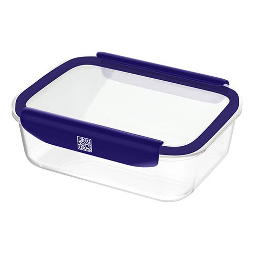 Mastrad Stor'Eat Borosilicate Glass Rectangle Storage Box With PP Lid, 1520ml, -20°C To +400°C, L, Blue