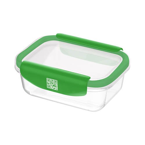 Mastrad Stor'Eat Borosilicate Glass Rectangle Storage Box With PP Lid, 370ml, -20°C To +400°C, Xs, Green