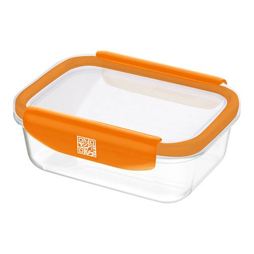 Mastrad Stor'Eat Borosilicate Glass Rectangle Storage Box With PP Lid, 640ml, -20°C To +400°C, S, Orange