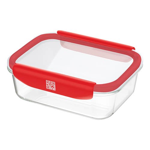 Mastrad Stor'Eat Borosilicate Glass Rectangle Storage Box With PP Lid, 1040ml, -20°C To +400°C, M, Red