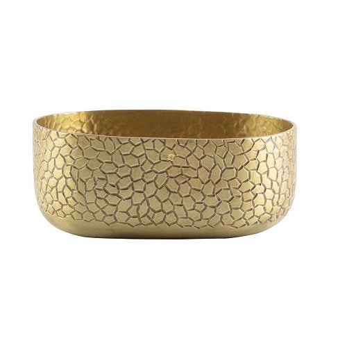 Tablecraft Crackle Collection Aluminium Oval Bowl L6.5xW4.75xH2.38", 28oz, Gold Plated