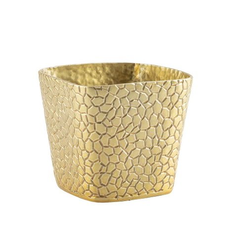 Tablecraft Crackle Collection Aluminium Square Snack Basket L4xW4xH3.63", 21oz, Gold Plated