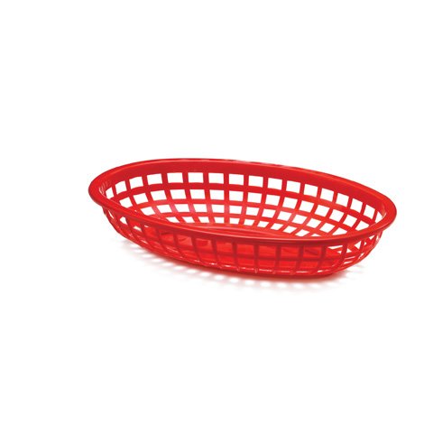 Tablecraft Plastic Oval Basket, 9.3/8x6x1 7/8", Red