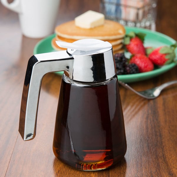 Tablecraft Glass Modern Syrup Dispenser With Chrome Plastic Top 12oz