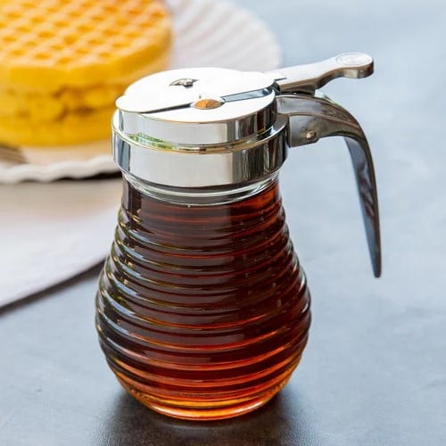 Tablecraft Glass Beehive Syrup Dispenser 6oz With Chrome Top