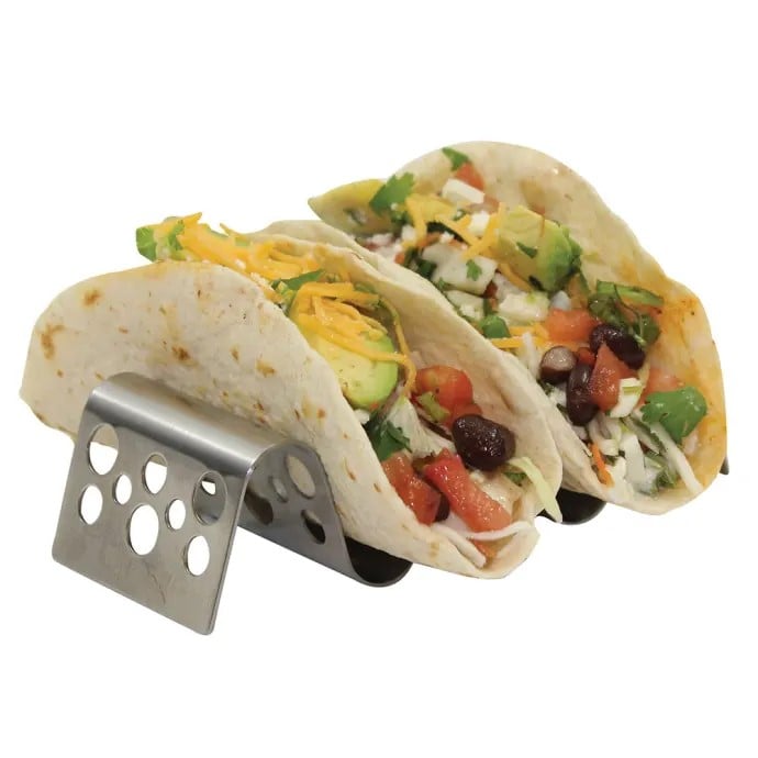 Tablecraft Stainless Steel Stamped Circle Pattern Taco Taxi L5.6xW2.2xH1.5"