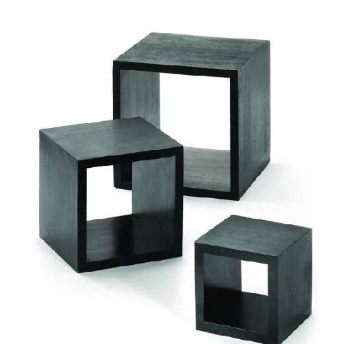 Tablecraft Wooden Square Riser Set 9", 7", 5", 3pcs Stainless Steel, Black