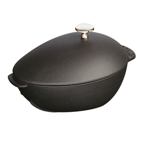 Staub Cast Iron Mussel Casserole With Lid L24xW17.5xH16.9cm, Matt Black