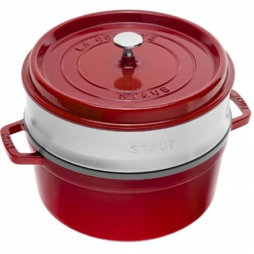 Staub Cast Iron Round Cocotte With Steamer Insert, Ø26cm, 5L, Cherry