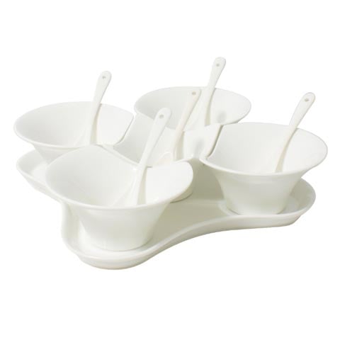 Cerabon Essentials Condiment Set With Tray + 5 Bowl + 5 Spoon, L280xW220xH90mm