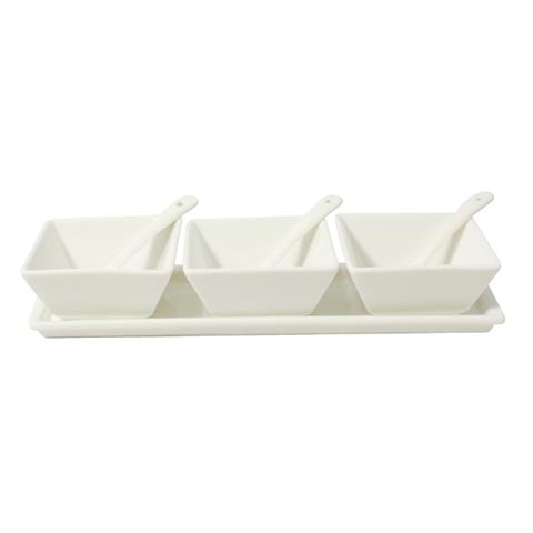 Cerabon Essentials Condiment Set With Tray + 3 Rectangle. Bowl + 3 Spoon, L253xW81xH50mm