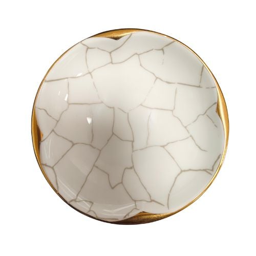 PORCELAIN ROUND PLATE Ø9xH2cm, WHITE WITH GOLD CRACK