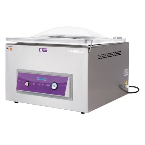 (18-00193) TABLE CHAMBER VACUUM MACHINE w/ GAS IMPLANT, INTERNAL DIM: L53xW53xH20cm, 520mm PISTON SEAL BAR, PUMP BUSCH 21m³/h, BESSER VACUUM    1 YEAR WARRANTY